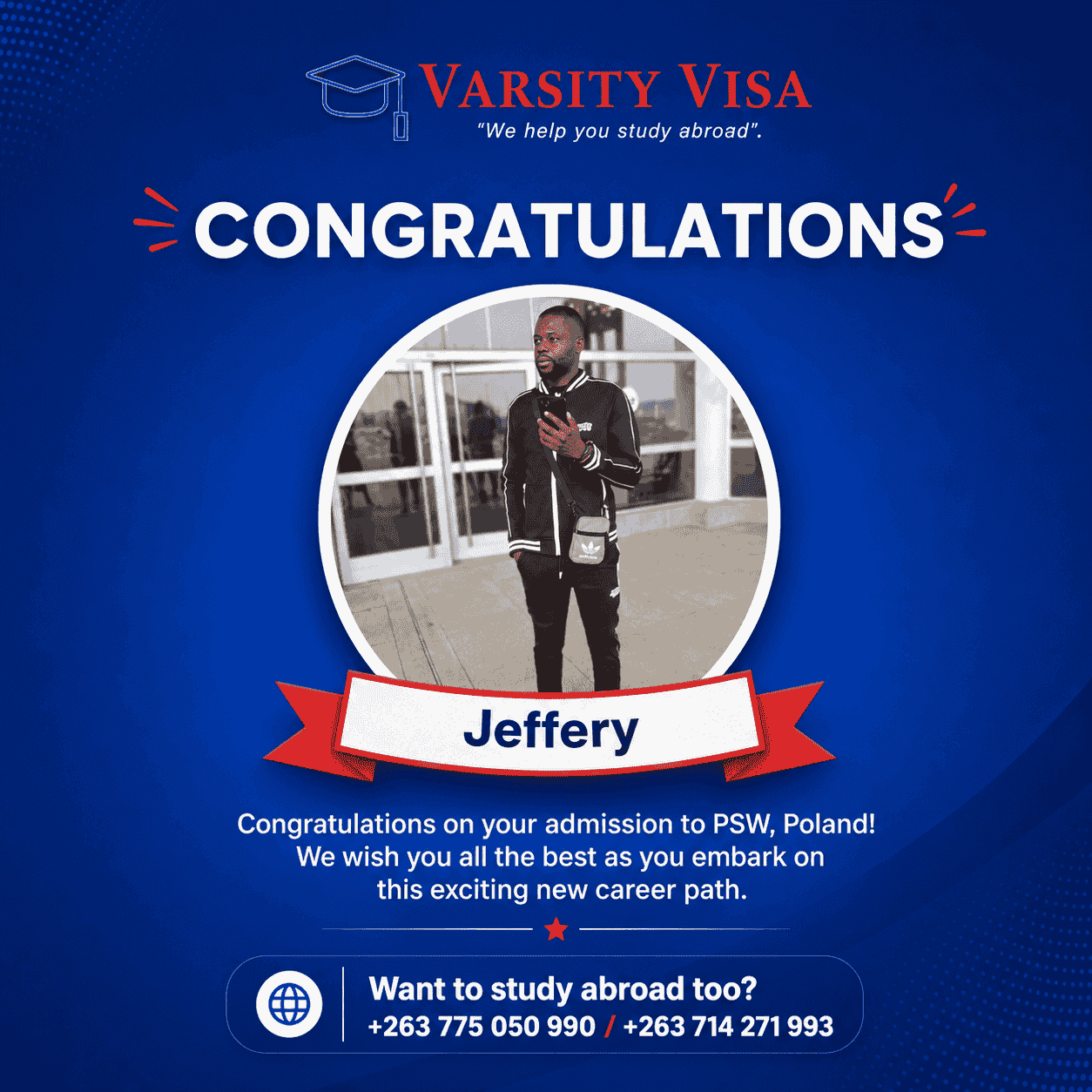 Jeffery admitted to PSW Poland through Varsity Visa
