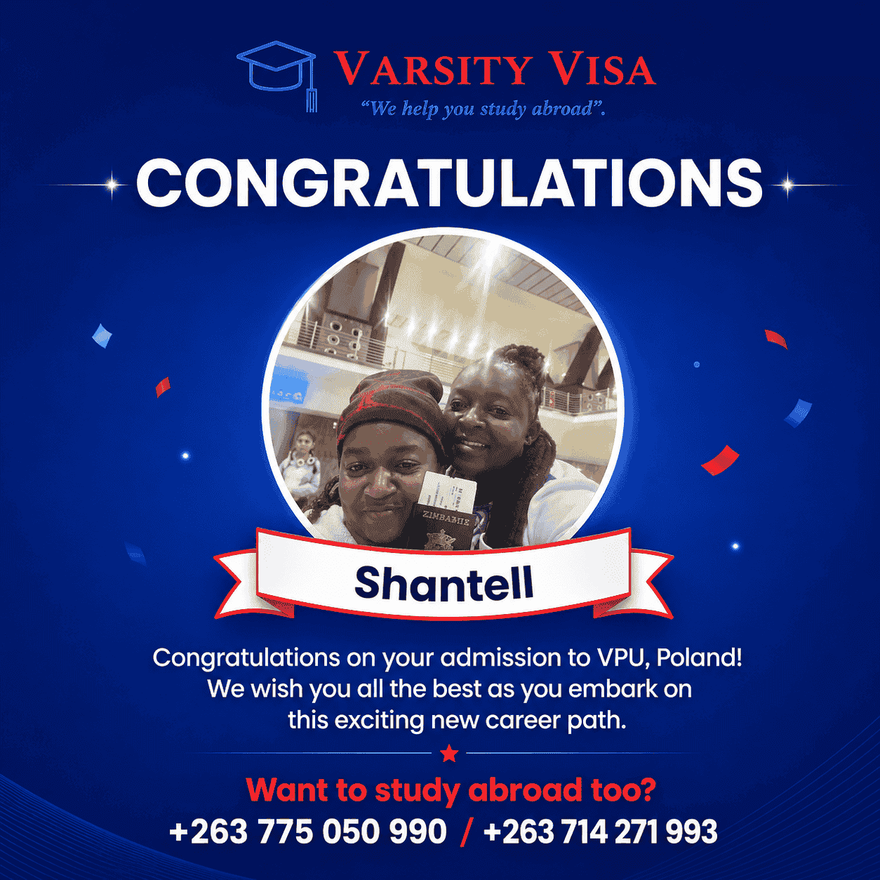 Shantell admitted to VPU Poland through Varsity Visa