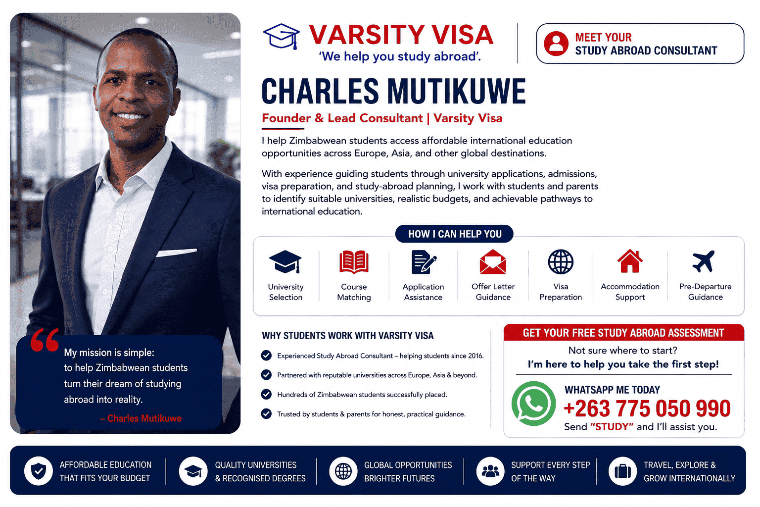 Varsity Visa study abroad consultant helping Zimbabwean students with visa preparation