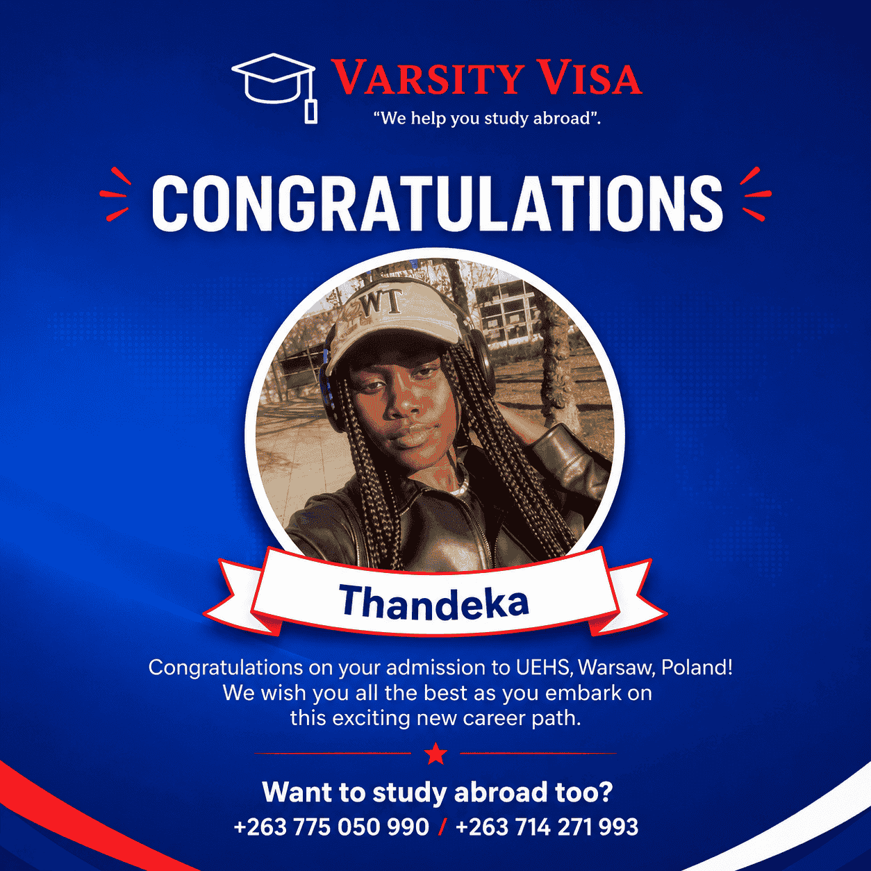 Thandeka admitted to UEHS Warsaw Poland through Varsity Visa