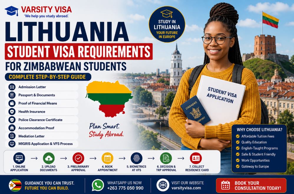 Lithuania student visa requirements for Zimbabwean students